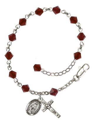 Adjustable Sterling Silver 5mm Austrian Crystal Rosary Bracelet in Garnet