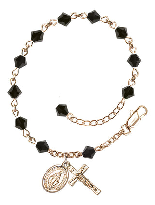 Adjustable 14 Karat Gold-Filled 5mm Austrian Crystal Rosary Bracelet in Jet