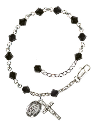 Adjustable Sterling Silver 5mm Austrian Crystal Rosary Bracelet in Jet