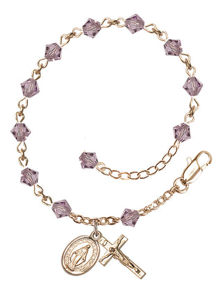 Adjustable 14 Karat Gold-Filled 5mm Austrian Crystal Rosary Bracelet in Light Amethyst