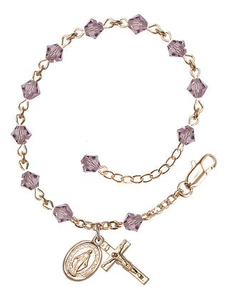 Adjustable 14 Karat Gold 5mm Austrian Crystal Rosary Bracelet in Light Amethyst
