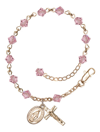 Adjustable 14 Karat Gold-Filled 5mm Austrian Crystal Rosary Bracelet in Light Rose