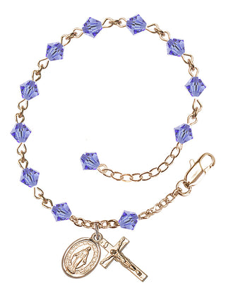 Adjustable 14 Karat Gold-Filled 5mm Austrian Crystal Rosary Bracelet in Light Sapphire
