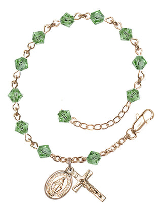 Adjustable 14 Karat Gold-Filled 5mm Austrian Crystal Rosary Bracelet in Peridot