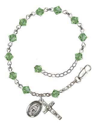 Adjustable Sterling Silver 5mm Austrian Crystal Rosary Bracelet in Peridot