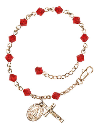 Adjustable 14 Karat Gold 5mm Austrian Crystal Rosary Bracelet in Ruby