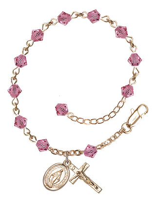 Adjustable 14 Karat Gold-Filled 5mm Austrian Crystal Rosary Bracelet in Rose