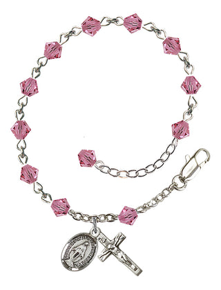Adjustable Sterling Silver 5mm Austrian Crystal Rosary Bracelet in Rose
