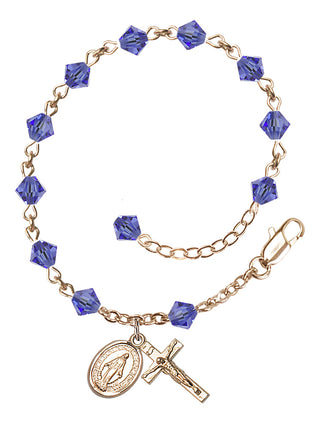 Adjustable 14 Karat Gold 5mm Austrian Crystal Rosary Bracelet in Sapphire