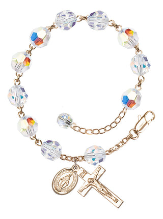 Adjustable 14 Karat Gold-Filled 8mm Austrian Crystal Rosary Bracelet with Aurora Borealis in Crystal