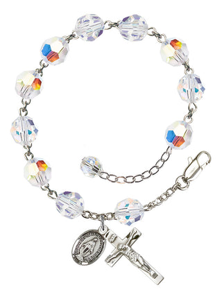 Adjustable Sterling Silver 8mm Austrian Crystal Rosary Bracelet with Aurora Borealis in Crystal