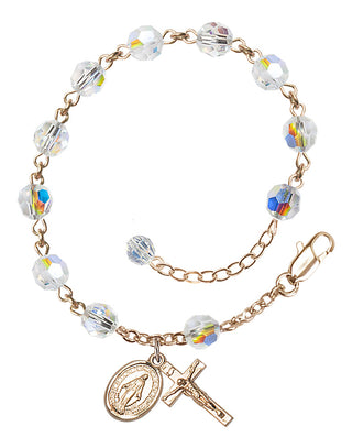 Adjustable 14 Karat Gold-Filled 6mm Austrian Crystal Rosary Bracelet with Aurora Borealis in Crystal