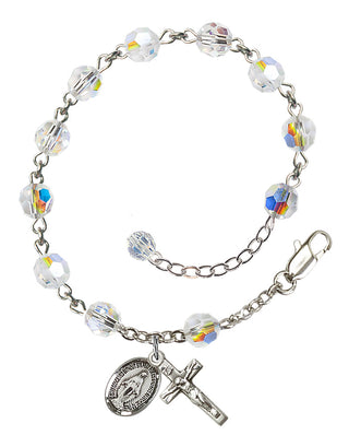 Adjustable Sterling Silver 6mm Austrian Crystal Rosary Bracelet with Aurora Borealis in Crystal