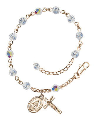Adjustable 14 Karat Gold 5mm Austrian Crystal Rosary Bracelet with Aurora Borealis in Crystal