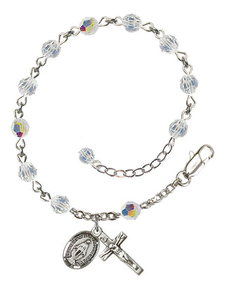 Adjustable Sterling Silver 5mm Austrian Crystal Rosary Bracelet with Aurora Borealis in Crystal