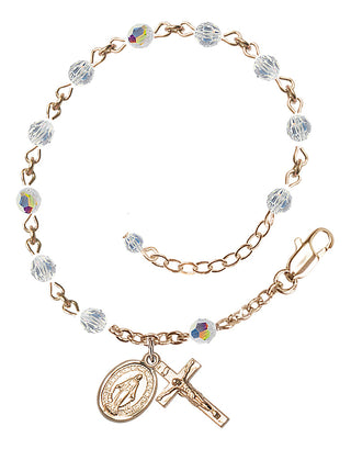 Adjustable 14 Karat Gold-Filled 4mm Austrian Crystal Rosary Bracelet with Aurora Borealis in Crystal