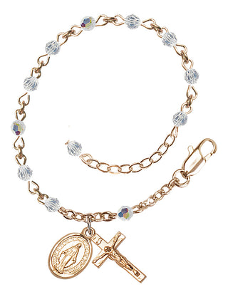 Adjustable 14 Karat Gold-Filled 3mm Austrian Crystal Rosary Bracelet with Aurora Borealis in Crystal