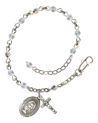 Adjustable Sterling Silver 3mm Austrian Crystal Rosary Bracelet with Aurora Borealis in Crystal