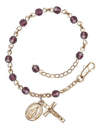 Adjustable 14 Karat Gold 4mm Austrian Crystal Rosary Bracelet in Amethyst