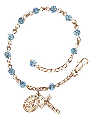 Adjustable 14 Karat Gold-Filled 4mm Austrian Crystal Rosary Bracelet in Aqua
