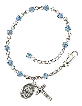 Adjustable Sterling Silver 4mm Austrian Crystal Rosary Bracelet in Aqua