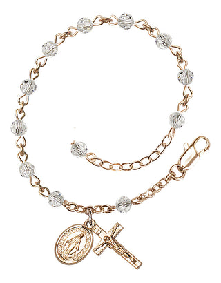 Adjustable 14 Karat Gold 4mm Austrian Crystal Rosary Bracelet in Crystal