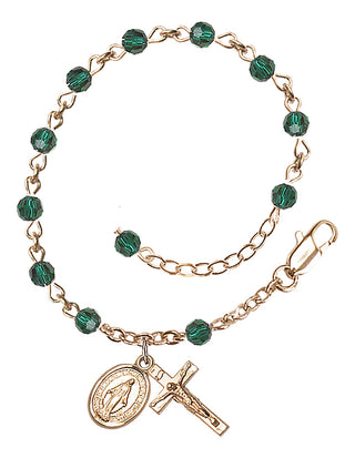 Adjustable 14 Karat Gold 4mm Austrian Crystal Rosary Bracelet in Emerald