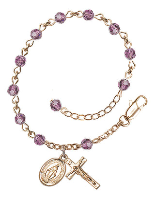 Adjustable 14 Karat Gold-Filled 4mm Austrian Crystal Rosary Bracelet in Light Amethyst