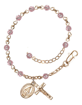 Adjustable 14 Karat Gold 4mm Austrian Crystal Rosary Bracelet in Light Rose