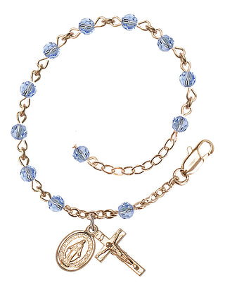 Adjustable 14 Karat Gold-Filled 4mm Austrian Crystal Rosary Bracelet in Light Sapphire