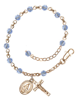 Adjustable 14 Karat Gold 4mm Austrian Crystal Rosary Bracelet in Light Sapphire