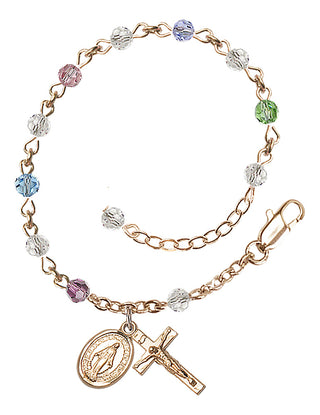 Adjustable 14 Karat Gold 4mm Austrian Crystal Rosary Bracelet in Multi-Color