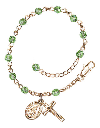 Adjustable 14 Karat Gold 4mm Austrian Crystal Rosary Bracelet in Peridot