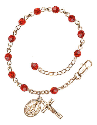 Adjustable 14 Karat Gold 4mm Austrian Crystal Rosary Bracelet in Ruby
