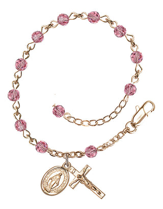 Adjustable 14 Karat Gold 4mm Austrian Crystal Rosary Bracelet in Rose