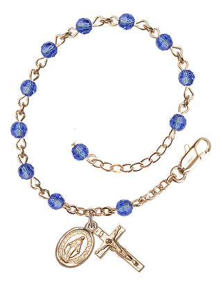 Adjustable 14 Karat Gold-Filled 4mm Austrian Crystal Rosary Bracelet in Sapphire