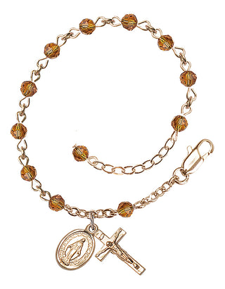 Adjustable 14 Karat Gold-Filled 4mm Austrian Crystal Rosary Bracelet in Topaz