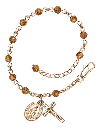 Adjustable 14 Karat Gold 4mm Austrian Crystal Rosary Bracelet in Topaz