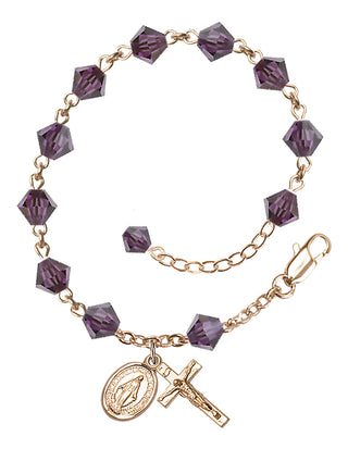 Adjustable 14 Karat Gold-Filled 6mm Austrian Crystal Rosary Bracelet in Amethyst