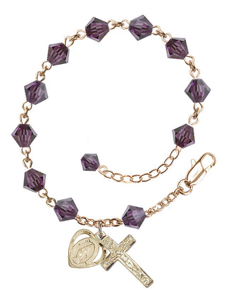 Adjustable 14 Karat Gold 6mm Austrian Crystal Rosary Bracelet in Amethyst
