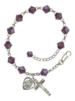 Adjustable Sterling Silver 6mm Austrian Crystal Rosary Bracelet in Amethyst