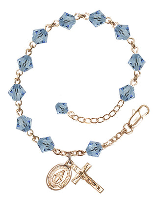 Adjustable 14 Karat Gold 6mm Austrian Crystal Rosary Bracelet in Aqua