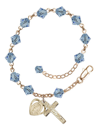 Adjustable 14 Karat Gold 6mm Austrian Crystal Rosary Bracelet in Aqua