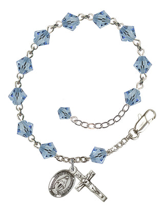 Adjustable Sterling Silver 6mm Austrian Crystal Rosary Bracelet in Aqua