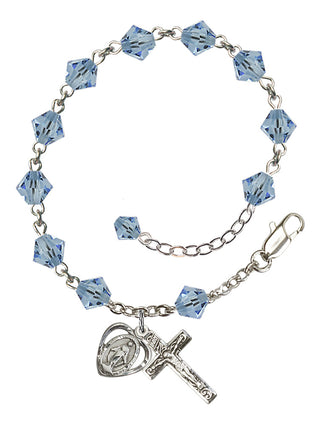 Adjustable Sterling Silver 6mm Austrian Crystal Rosary Bracelet in Aqua