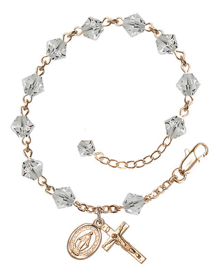 Adjustable 14 Karat Gold 6mm Austrian Crystal Rosary Bracelet in Crystal