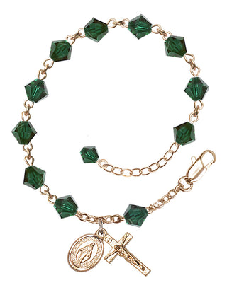 Adjustable 14 Karat Gold 6mm Austrian Crystal Rosary Bracelet in Emerald
