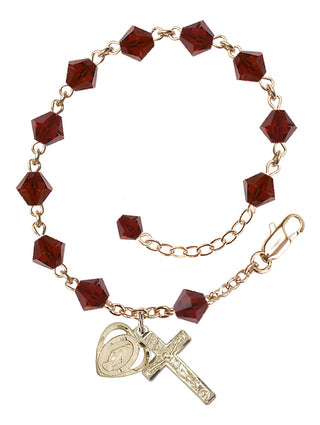Adjustable 14 Karat Gold-Filled 6mm Austrian Crystal Rosary Bracelet in Garnet