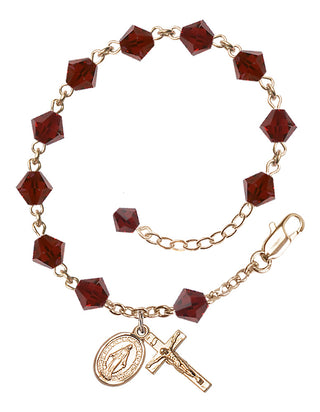 Adjustable 14 Karat Gold 6mm Austrian Crystal Rosary Bracelet in Garnet