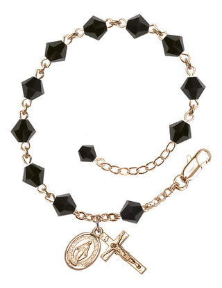 Adjustable 14 Karat Gold 6mm Austrian Crystal Rosary Bracelet in Jet
